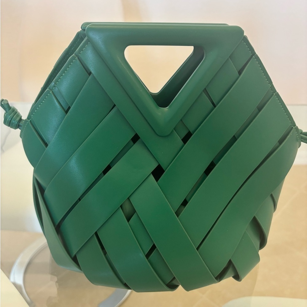Green Woven Vegan Long Strap Handbag